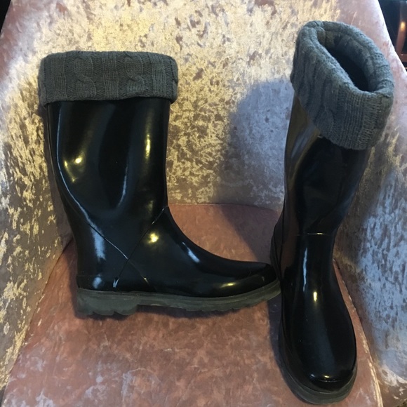 Sporto Shoes - Sporto Black Rubber Rain Boots with Cableknit Top